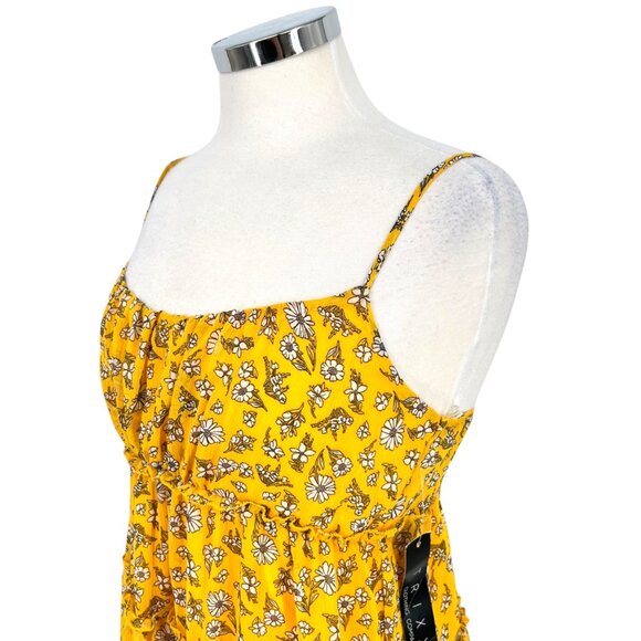 Trixxi Babydoll Floral Print Tiered Mini Dress Smocked Back Yellow Size Medium N - Picture 7 of 12